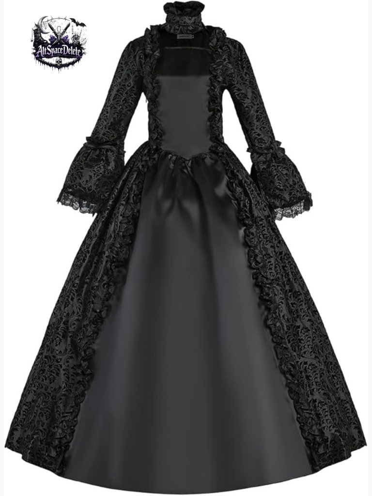 Victorian Dress Renaissance Costume Floral Brocade Long Sleeve Masquerade